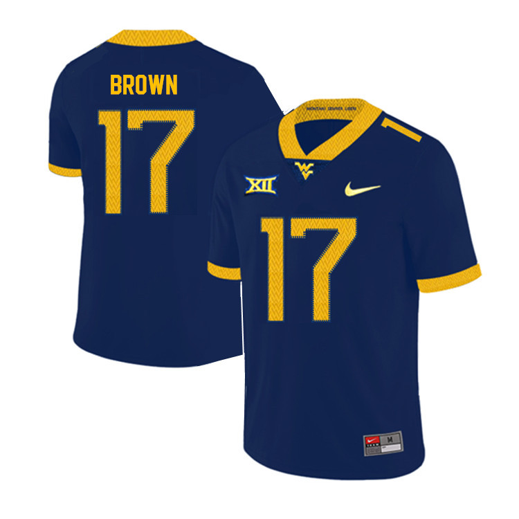 NCAA Men's Freddie Brown West Virginia Mountaineers Navy #17 Nike Stitched Football College 2019 Authentic Jersey HV23U21JT